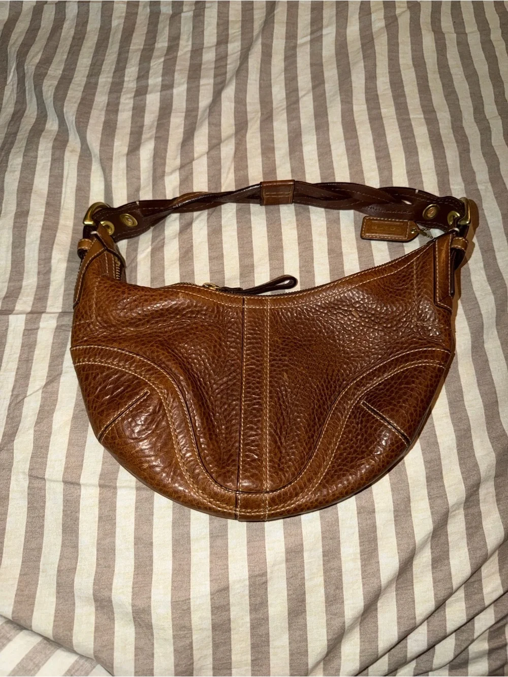 Coach Brown Textured Leather Hobo Bag